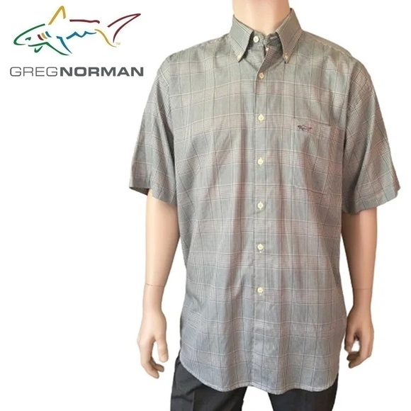 GREG Norman Button Down Collar Dress Golf Casual Shirt Light Green Plaid NWT - Picture 1 of 10